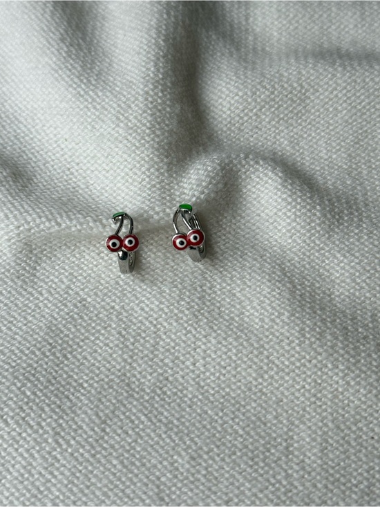 Other - Silver Plated Cherry Hoop Earrings for Kids - Red & Green